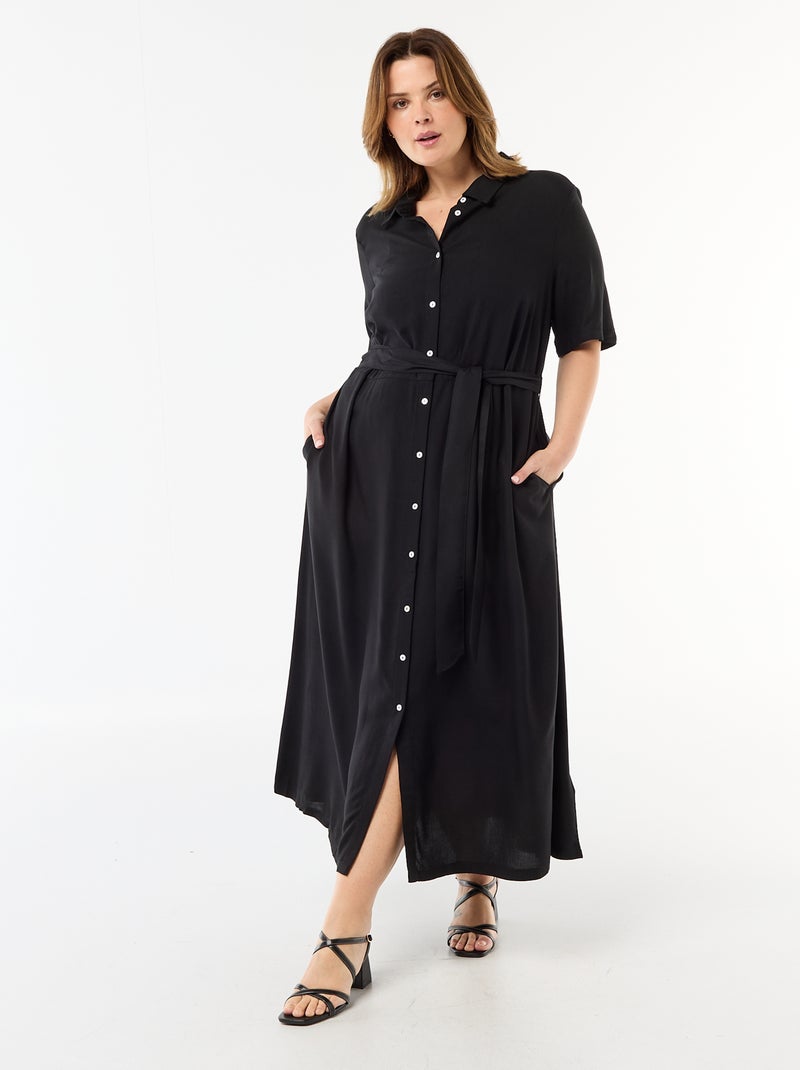Robe chemise à manches courtes avec ceinture à la taille Noir - Kiabi