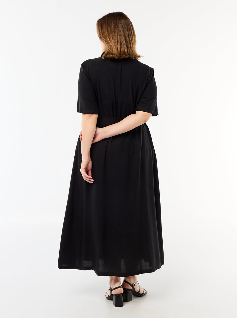 Robe chemise à manches courtes avec ceinture à la taille Noir - Kiabi