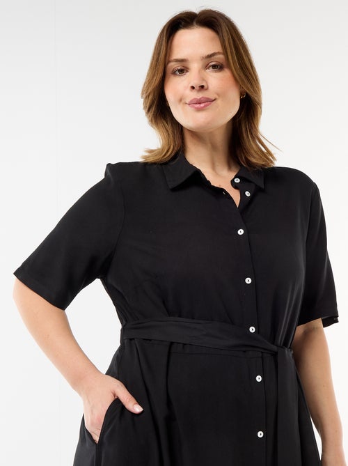 Robe chemise à manches courtes avec ceinture à la taille - Kiabi Robe chemise à manches courtes avec ceinture à la taille - Kiabi