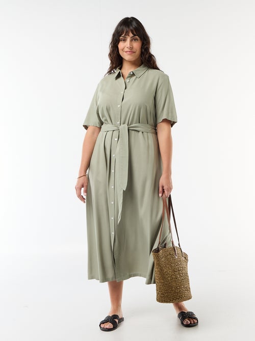 Robe chemise à manches courtes avec ceinture à la taille - Kiabi