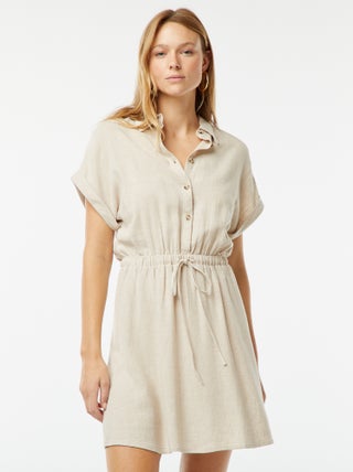 Robe chemise à manches courtes en lin mélangé