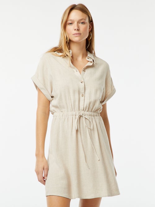 Robe chemise à manches courtes en lin mélangé - Kiabi