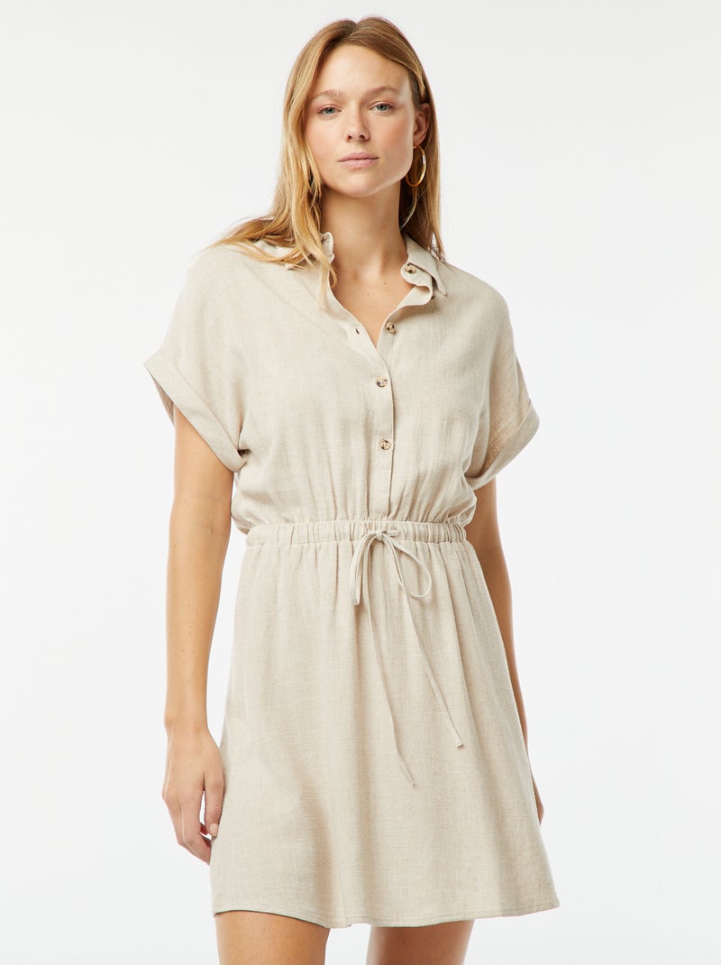 Robe chemise à manches courtes en lin mélangé Beige - Kiabi