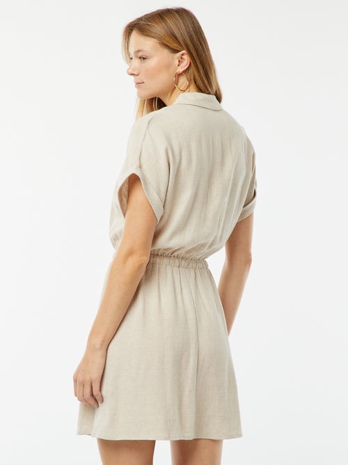 Robe chemise à manches courtes en lin mélangé - Kiabi
