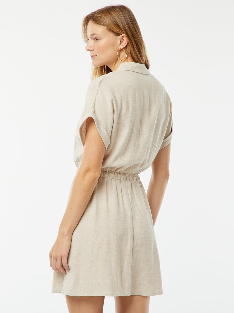 Robe chemise à manches courtes en lin mélangé Beige - Kiabi