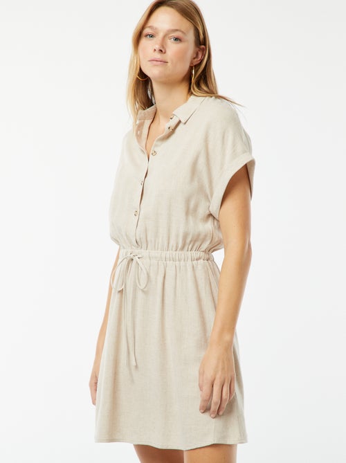 Robe chemise à manches courtes en lin mélangé - Kiabi