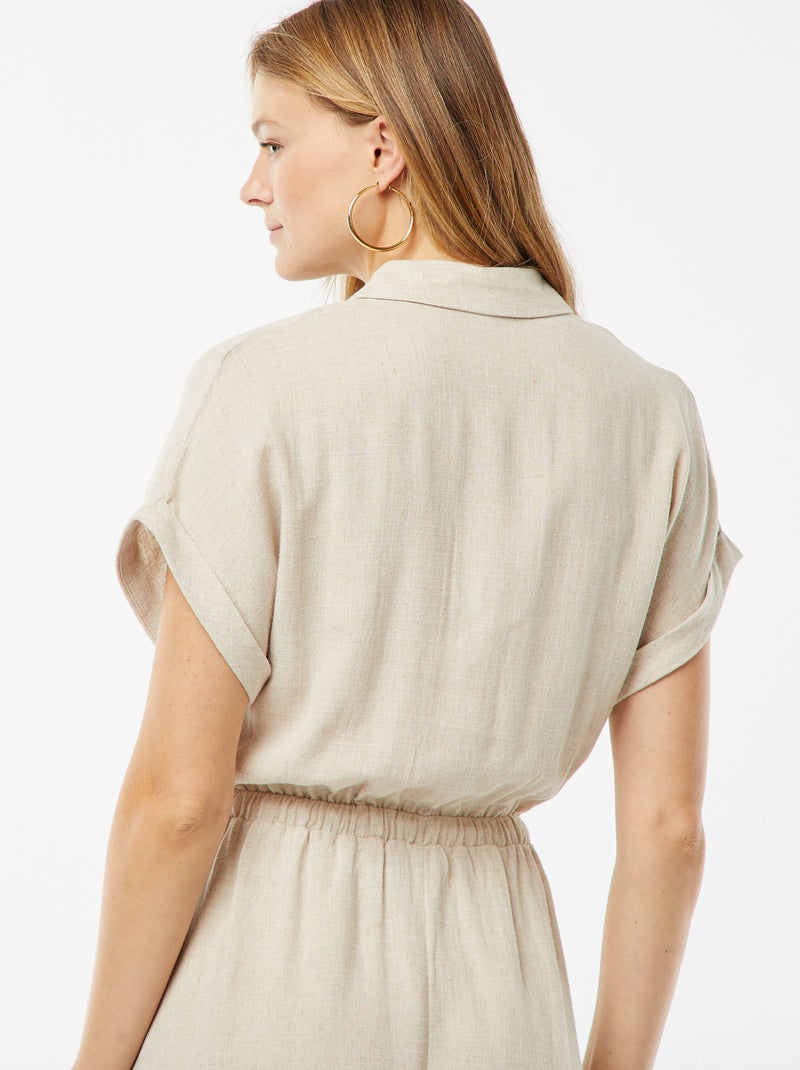 Robe chemise à manches courtes en lin mélangé Beige - Kiabi