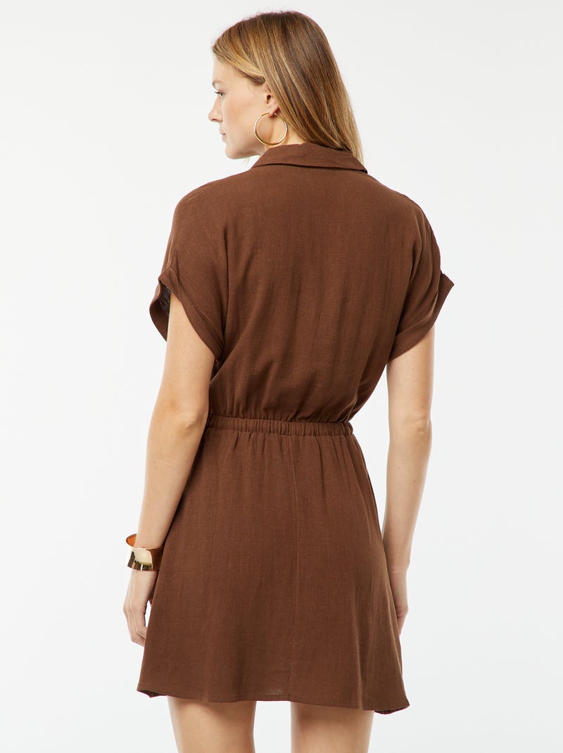 Robe chemise à manches courtes en lin mélangé Marron - Kiabi