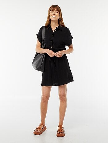 Robe chemise à manches courtes en lin mélangé
