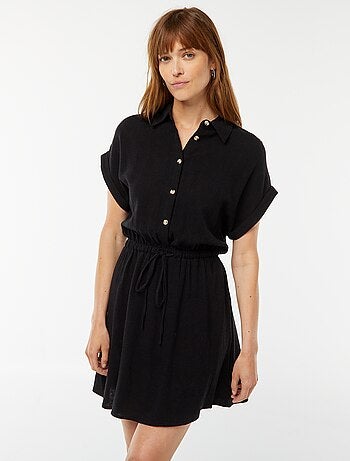 Robe chemise à manches courtes en lin mélangé