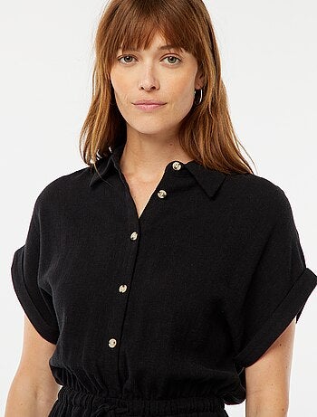 Robe chemise à manches courtes en lin mélangé