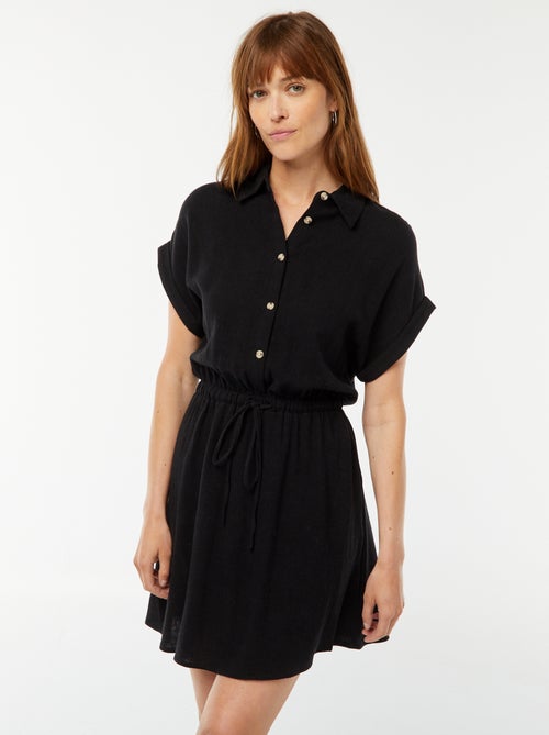 Robe chemise à manches courtes en lin mélangé - Kiabi