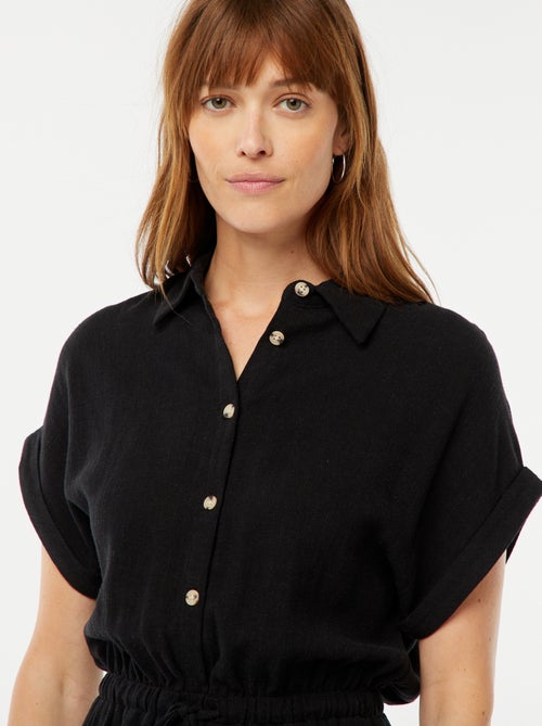 Robe chemise à manches courtes en lin mélangé - Kiabi