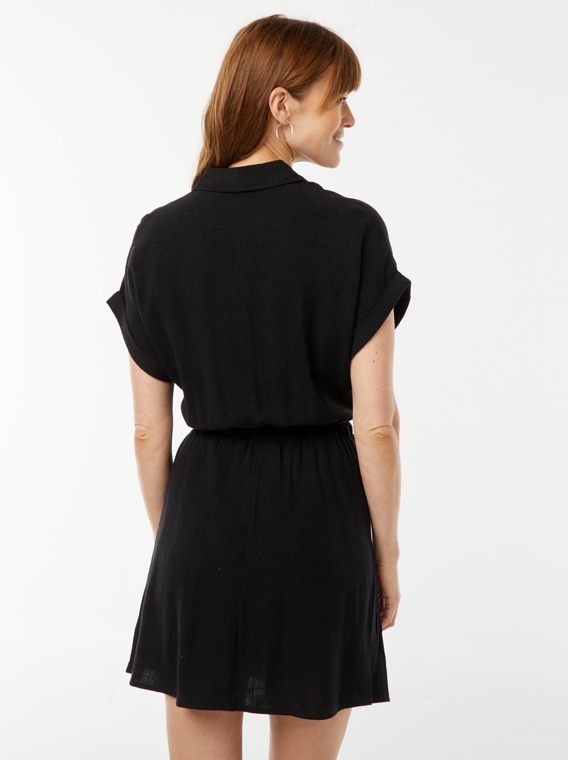 Robe chemise à manches courtes en lin mélangé Noir - Kiabi