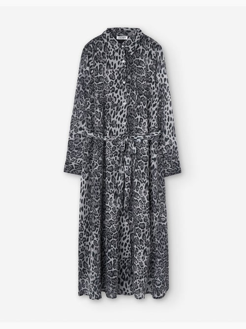 Robe chemise à manches longues en crêpe à imprimé léopard - Kiabi