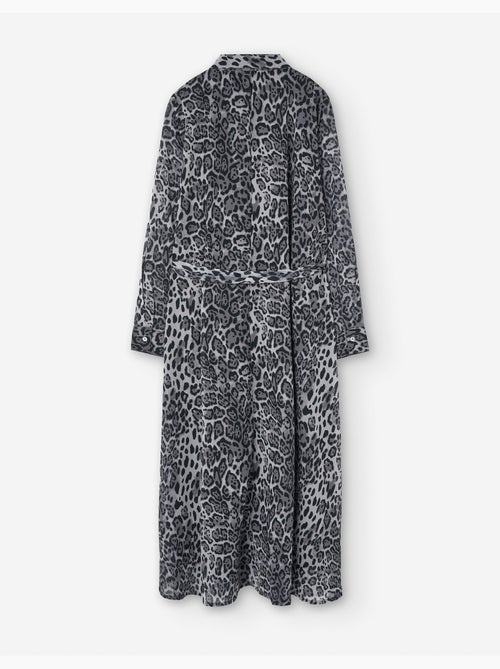 Robe chemise à manches longues en crêpe à imprimé léopard - Kiabi