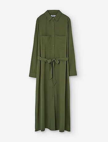 Robe chemise à manches longues en voile avec ceinture