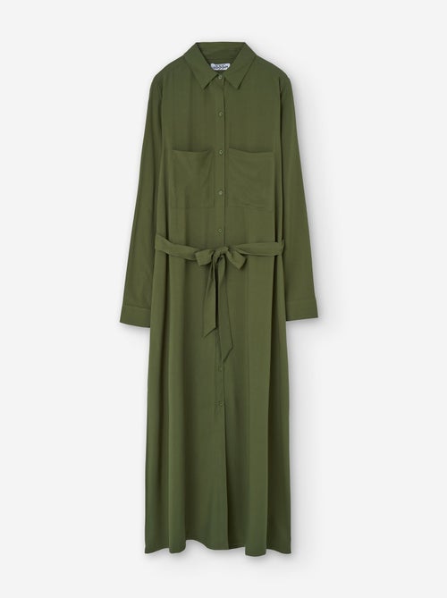 Robe chemise à manches longues en voile avec ceinture - Kiabi