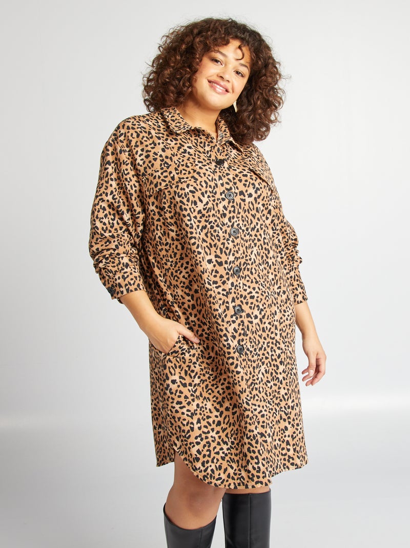 Robe chemise à motif léopard MARRON - Kiabi