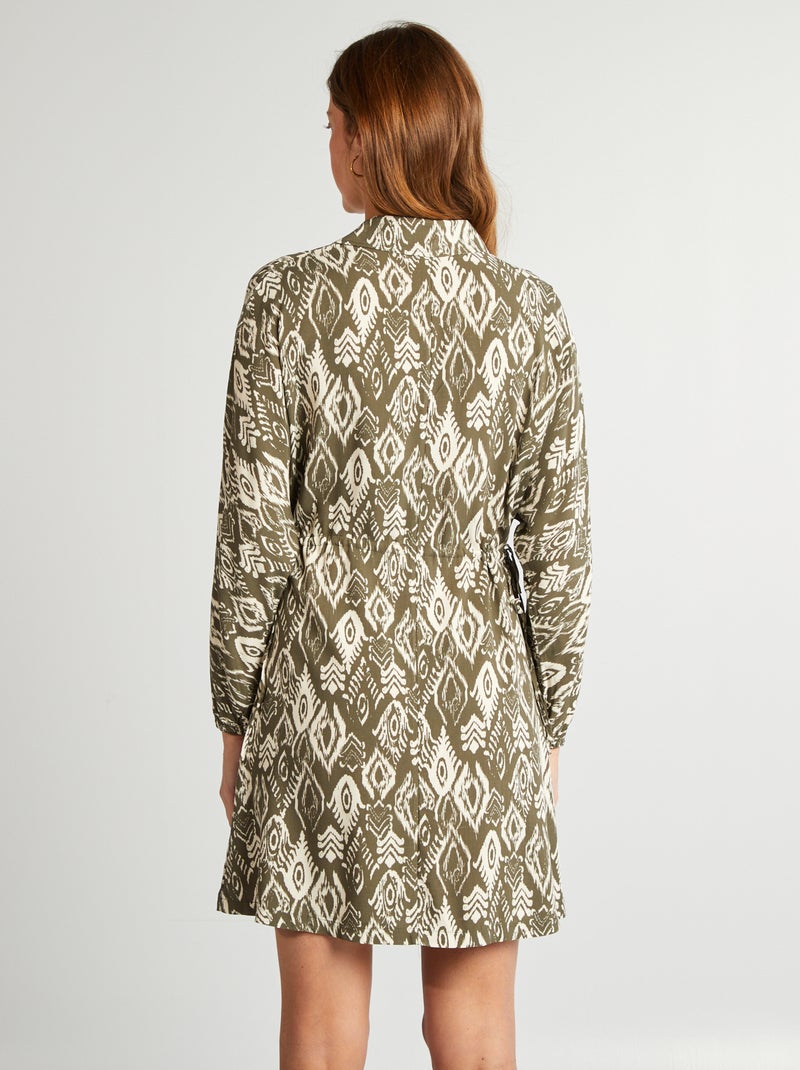 Robe chemise à motif manches longues Kaki/blanc - Kiabi