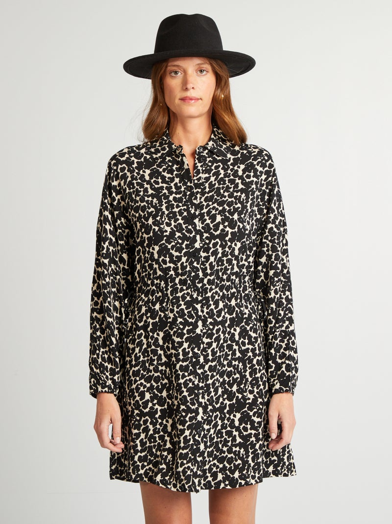 Robe chemise à motif manches longues Noir/Blanc - Kiabi