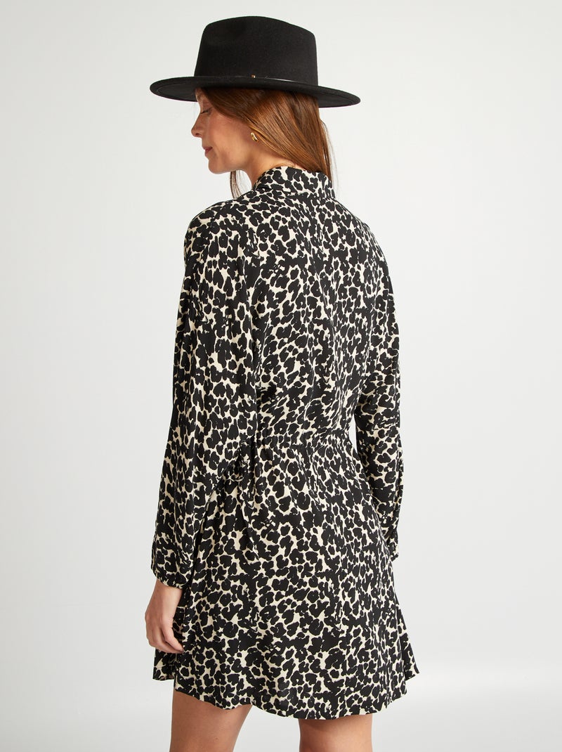 Robe chemise à motif manches longues Noir/Blanc - Kiabi