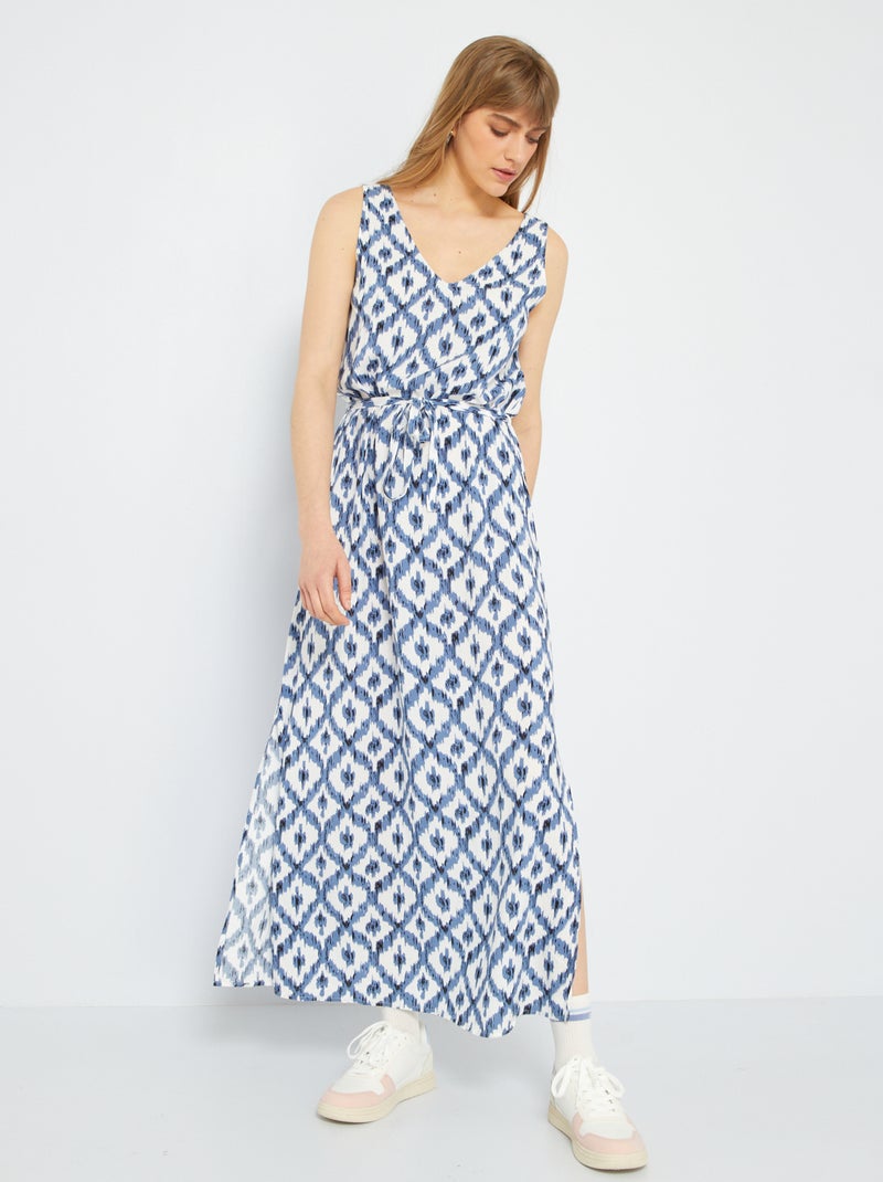 Robe chemise avec ceinture à nouer 'JDY' ikat bleu - Kiabi