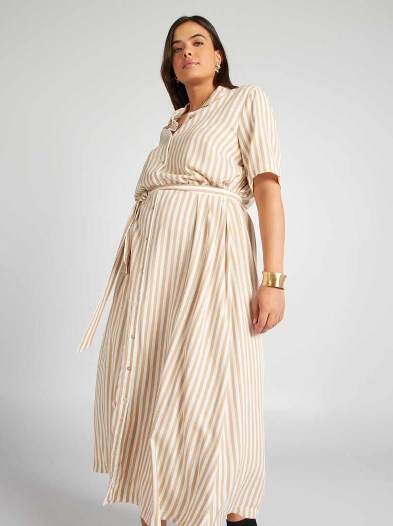 Robe chemise avec ceinture Beige - Kiabi