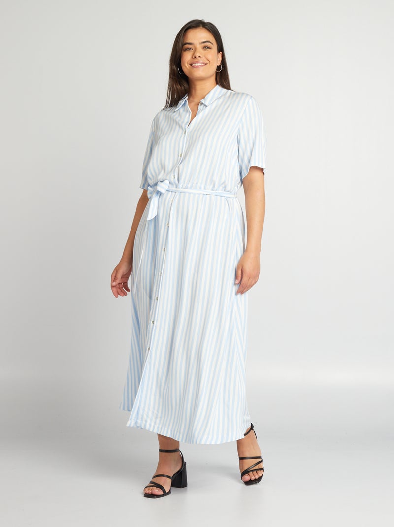 Robe chemise avec ceinture Bleu - Kiabi