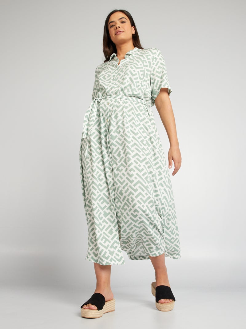 Robe chemise avec ceinture Vert - Kiabi