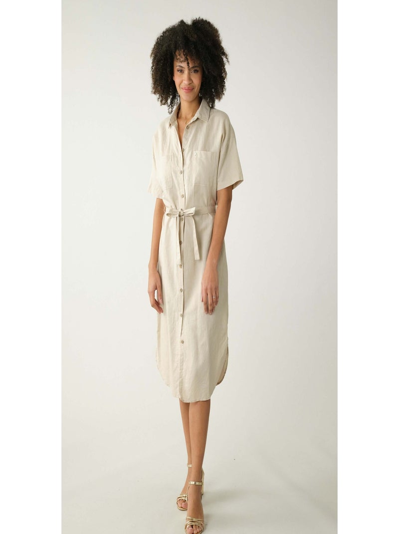 Robe chemise bohème en lin 'Deeluxe' Beige - Kiabi