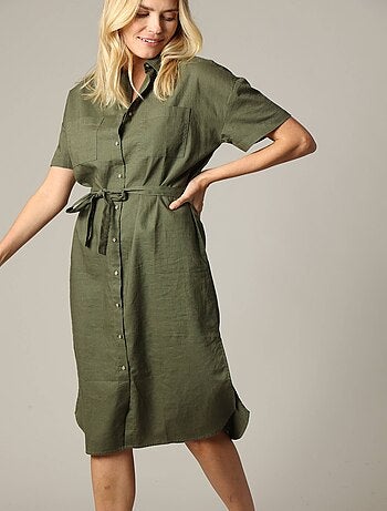 Robe chemise ceinturée avec deux poches sur le devant 'Deeluxe'