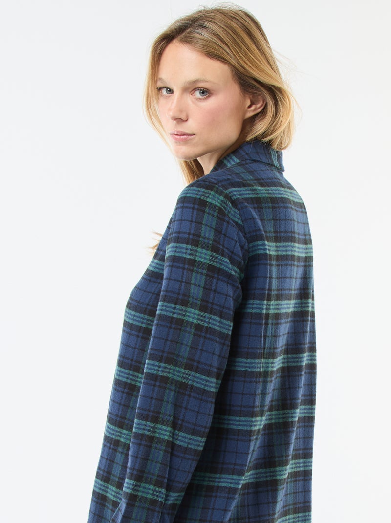 Robe chemise coupe courte en flanelle Bleu - Kiabi