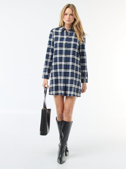 Robe chemise coupe courte en flanelle - Kiabi
