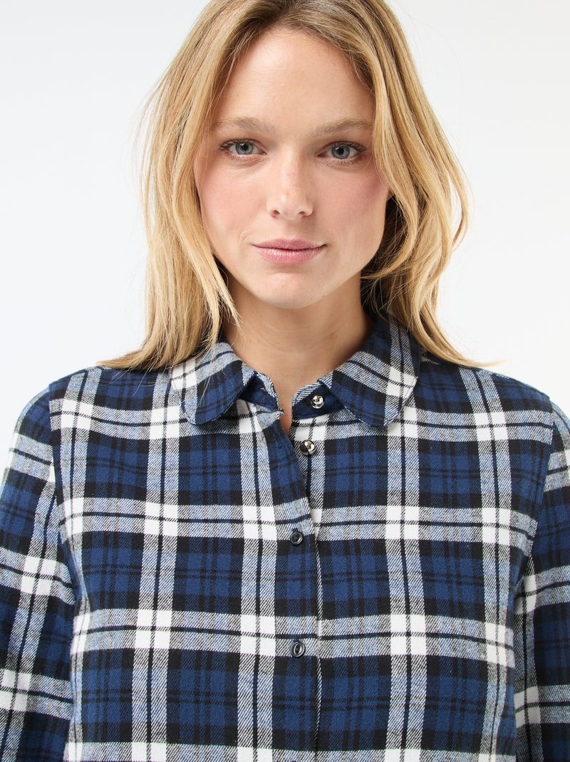 Robe chemise coupe courte en flanelle Bleu - Kiabi