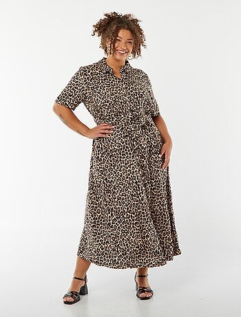 Robe chemise coupe longue à motif et manches courtes