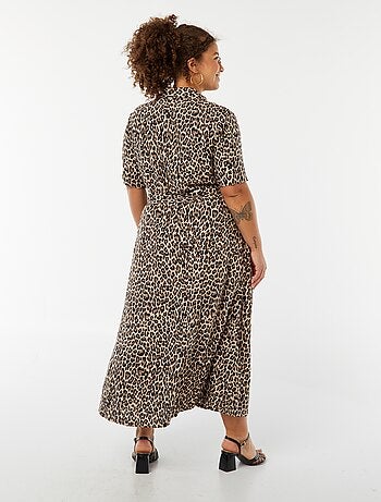 Robe chemise coupe longue à motif et manches courtes