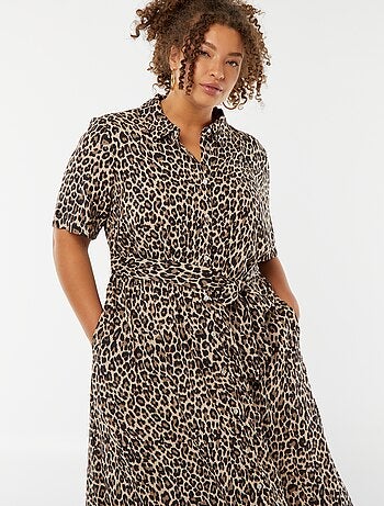 Robe chemise coupe longue à motif et manches courtes