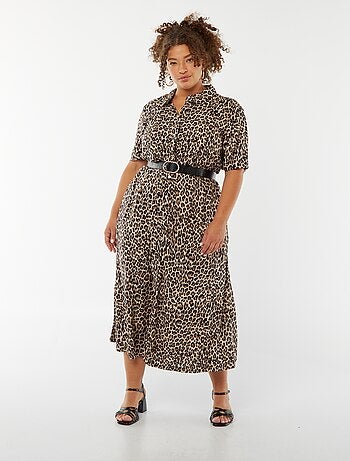 Robe chemise coupe longue à motif et manches courtes