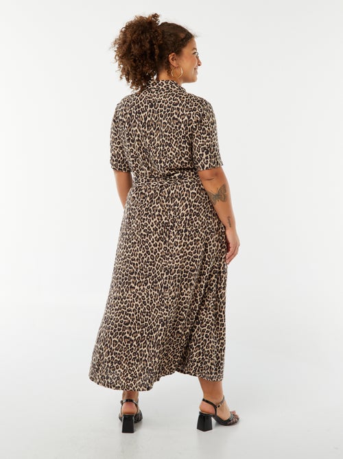 Robe chemise coupe longue à motif et manches courtes - Kiabi