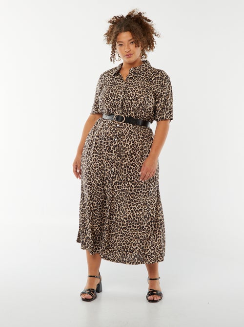 Robe chemise coupe longue à motif et manches courtes - Kiabi