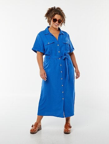 Robe chemise coupe midi manches courtes avec ceinture