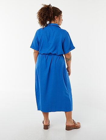 Robe chemise coupe midi manches courtes avec ceinture
