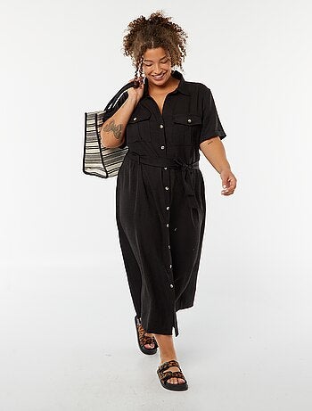 Robe chemise coupe midi manches courtes avec ceinture
