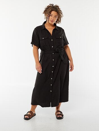 Robe chemise coupe midi manches courtes avec ceinture