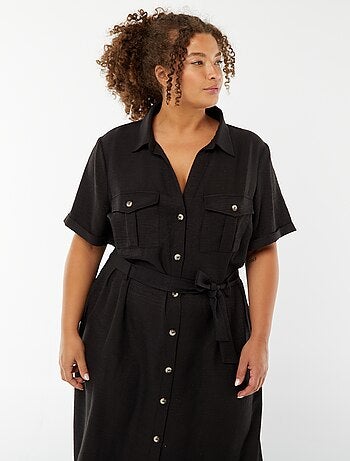 Robe chemise coupe midi manches courtes avec ceinture