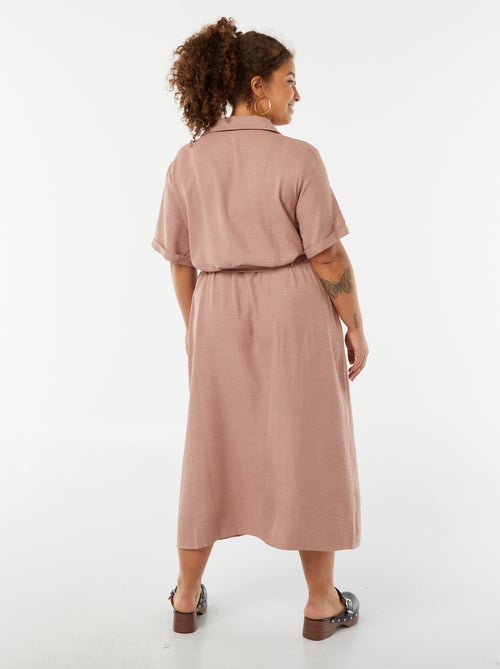 Robe chemise coupe midi manches courtes avec ceinture - Kiabi