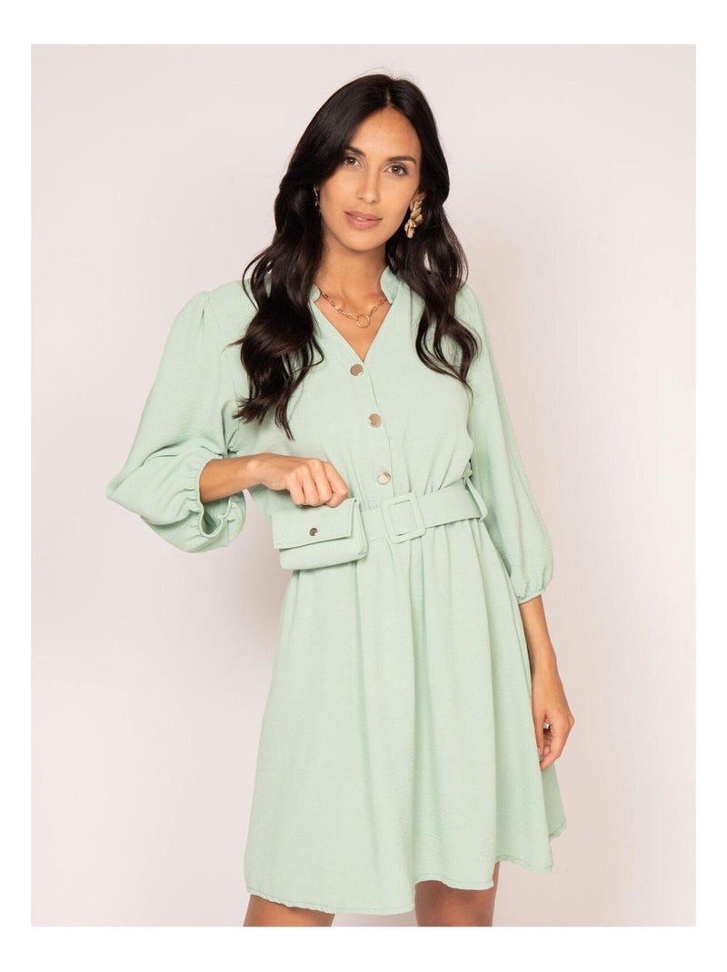 Robe chemise courte avec ceinture INATA Vert d'eau - Kiabi