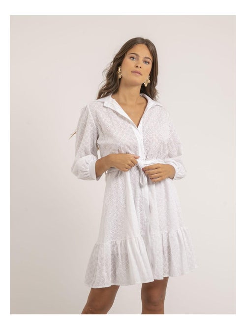 Robe chemise courte broderies anglaises ILOR - Kiabi