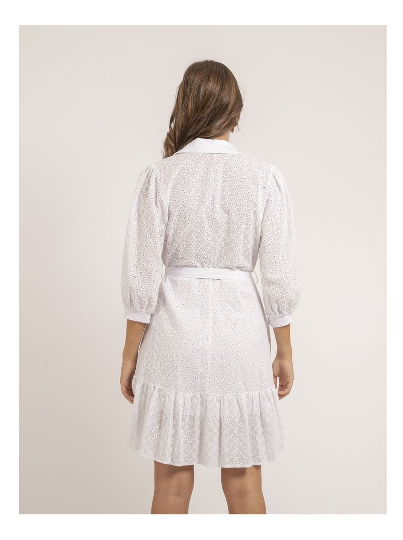 Robe chemise courte broderies anglaises ILOR Blanc - Kiabi